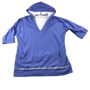 Soft Surroundings Womens XL Blue Ciao Bella V Neck Hoodie, Tunic, 3/4 Sleeve